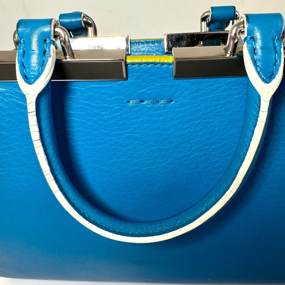 Fendi 3Jours Mini Blue Leather Top Handle Bag W Silver Accent & Crossbody Strap - Picture 15 of 16